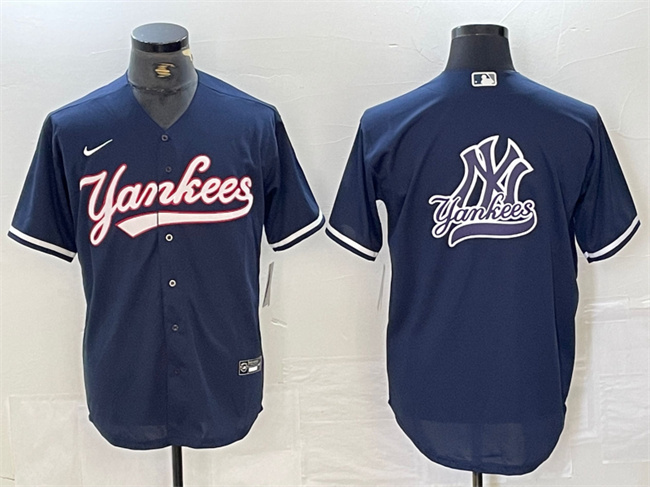 Men's New York Yankees Navy Team Big Logo Cool Base Stitched Baseball Jersey
